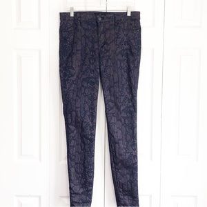 Cookie Johnson Burgundy Reptile Snakeskin Coated Denim Joy Leggings 30